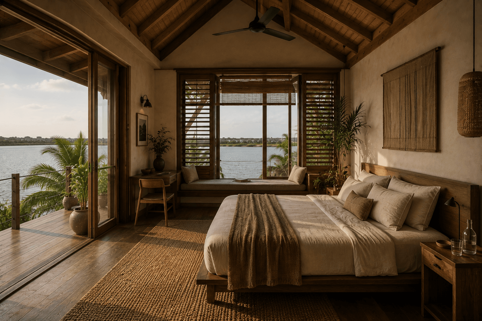 The Waterside Room at Salt & Timber, opening directly onto lagoon views.